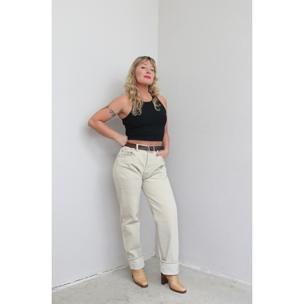 1990's  Levi's 501 USA Made Oatmeal Button Fly Jeans Women's SM MD 32" 33" Waist - Picture 6 of 11